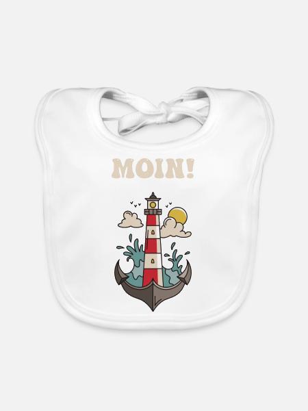 Leuchtturm Anker Moin Nordlicht Nord Meer Kapitän - Baby Bio-Lätzchen - Weiß - Vorne