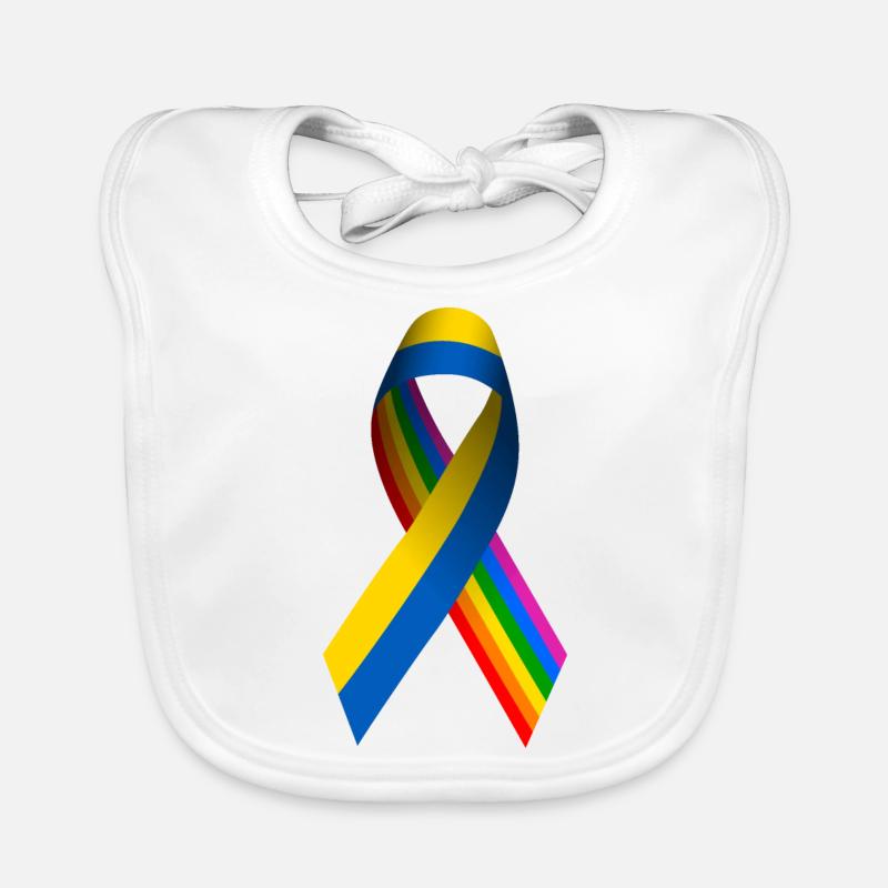 Ukrainische Friedensschleife mit Regenbogenfahne Baby Bio-Lätzchen
