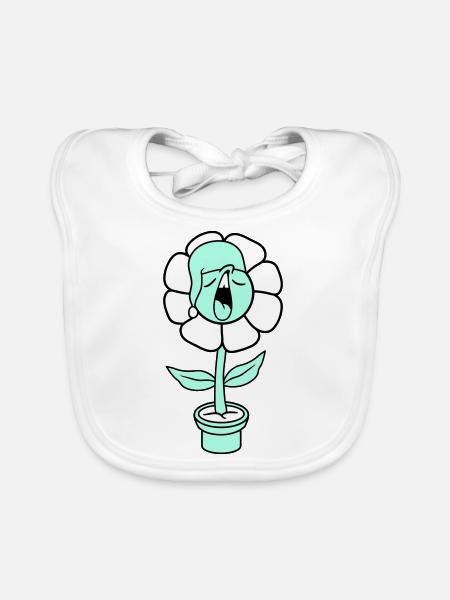 Yawning Tired Sleepy Head Flower Face Flower Pot - Organic Baby Bibs - white - Front