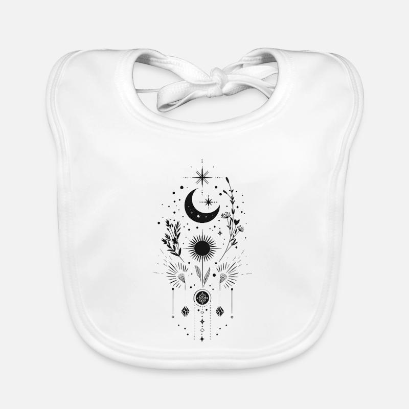 Boho Mond & Sonne – Mystisches Line-Art Design  Baby Bio-Lätzchen