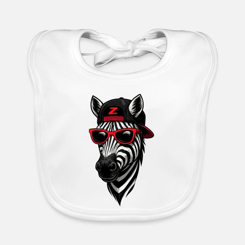 Cooles Zebra mit Cap und Sonnenbrille  Baby Bio-Lätzchen