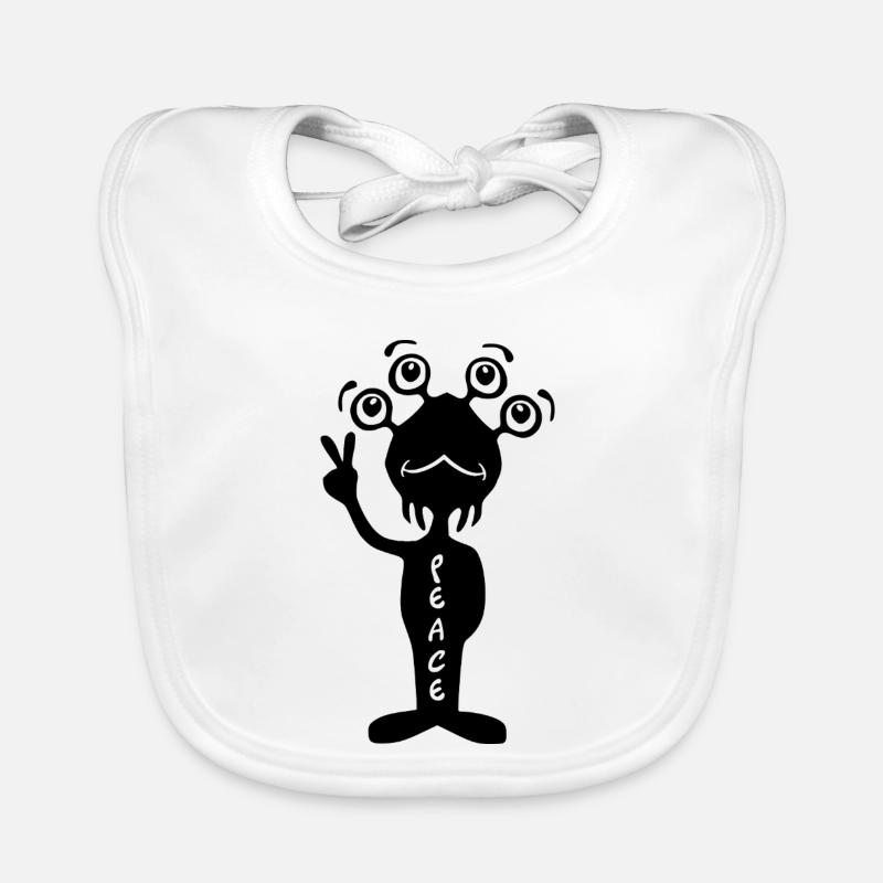  Peace Alien - Schwarz Baby Bio-Lätzchen