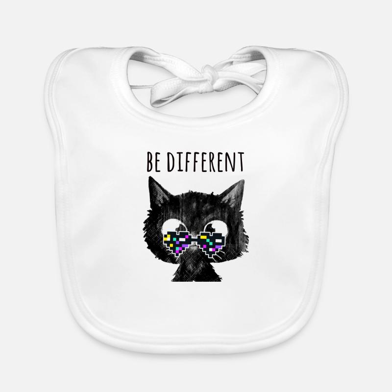 Cat, be different ,nerd,pixel glasses, pixel Organic Baby Bibs