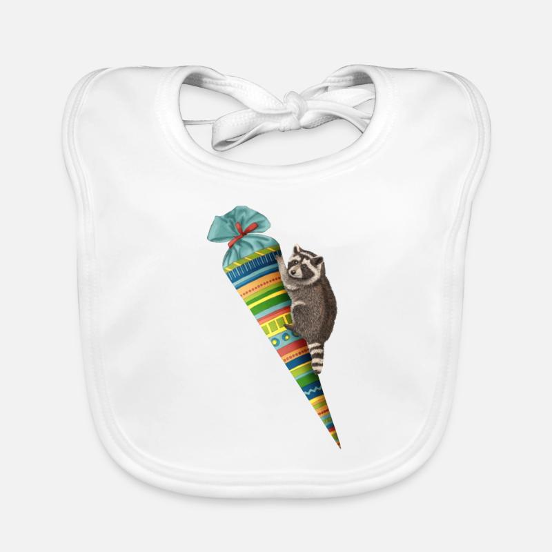 Raton laveur avec sac d’école - Bavoir bio Bébé - blanc