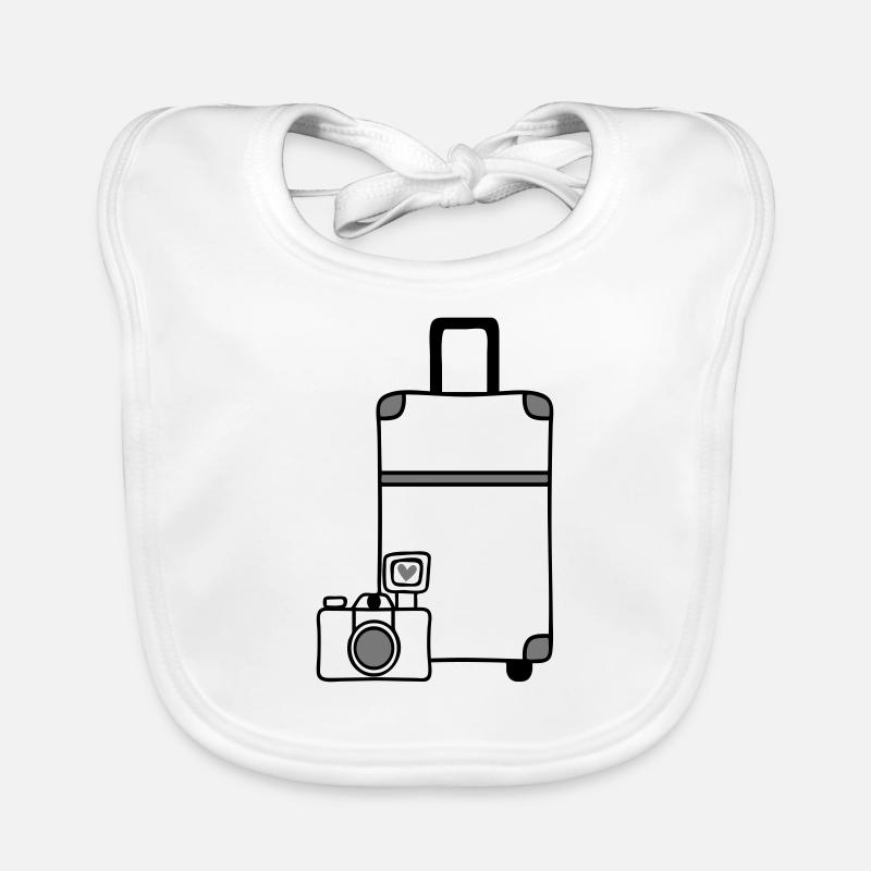 Caméra valise voyage amour - Bavoir bio Bébé - blanc
