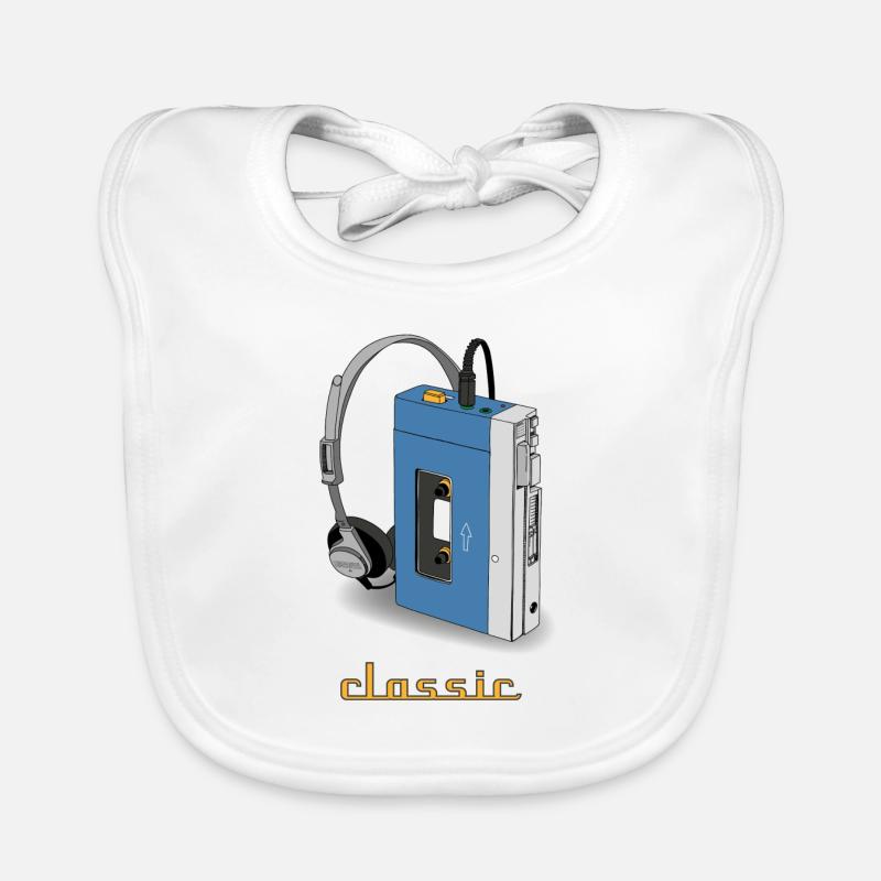 CLASSIC-WALKMAN design rétro, bleu - Bavoir bio Bébé - blanc