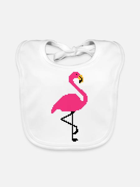 Flamingo PIxel Art - Bavoir bio Bébé - blanc