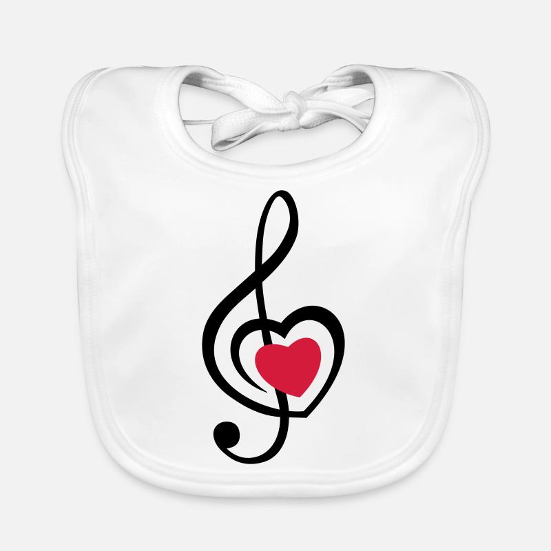 musique coeur rouge - Bavoir bio Bébé - blanc