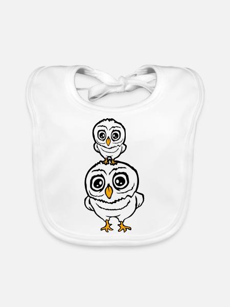 2 Owls Dad Mom Child Baby Family Mother Father - Organic Baby Bibs - white - Front