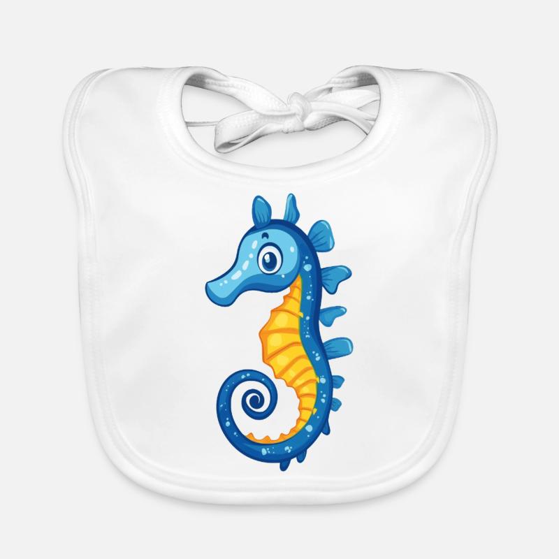 blaues Seepferdchen - Baby Bio-Lätzchen - Weiß