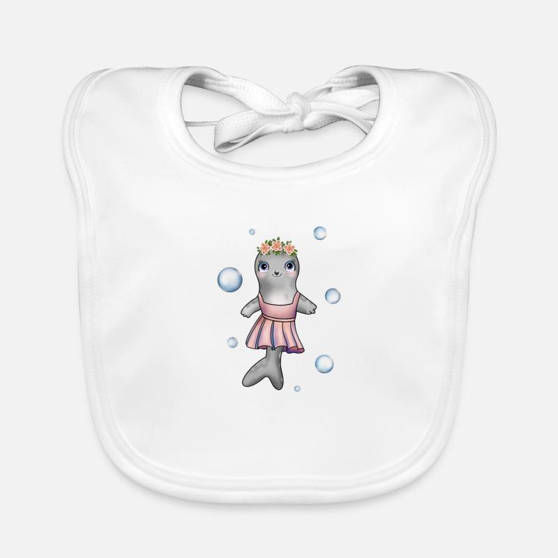Petit bébé phoque avec couronne de fleurs et robe Bavoir bio Bébé