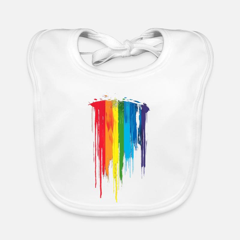 Dezentes und cooles Regenbogen-Design mit tropfender Pride-Flagge - Baby Bio-Lätzchen - Weiß