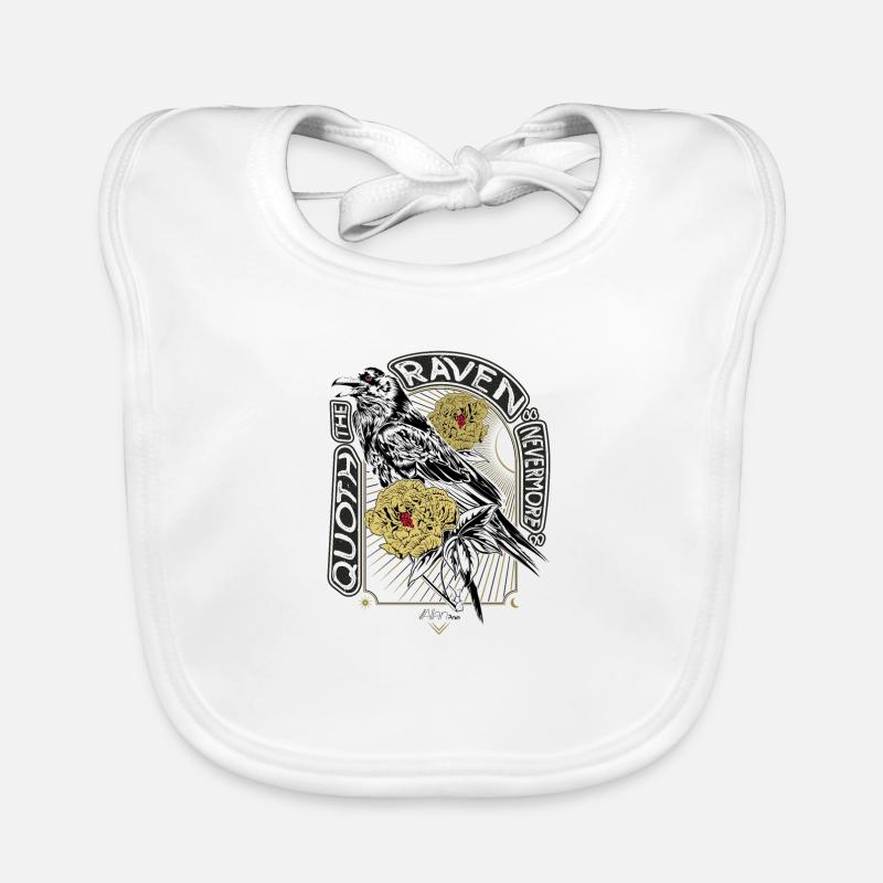 Raven and Peonies - Hand Drawn - Reading Organic Baby Bibs