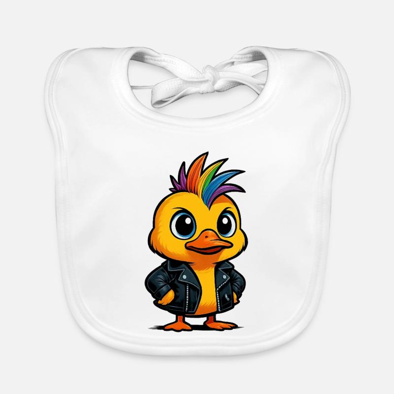 Rainbow Punk Duck Cartoon Design Organic Baby Bibs