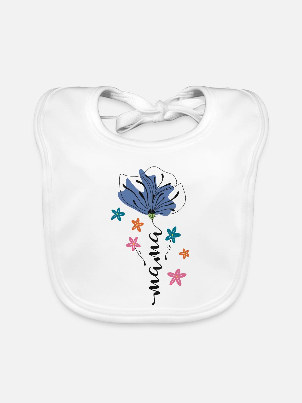 Maman – Conception 🌸💙 de fleurs - Bavoir bio Bébé - blanc - Devant