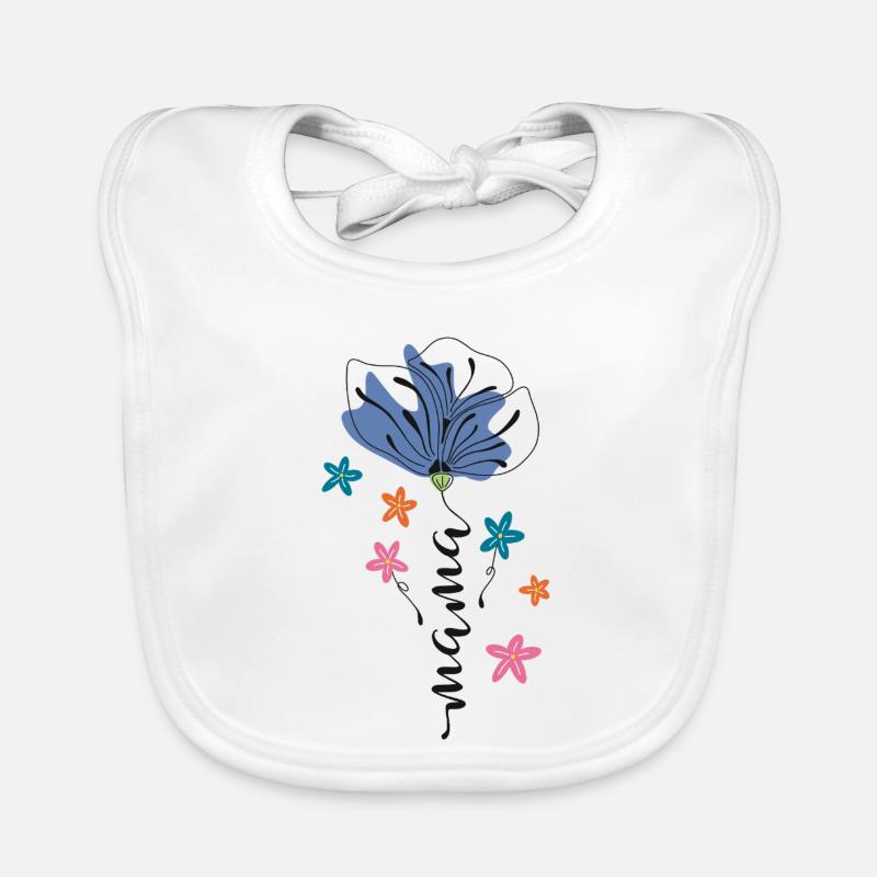 Mama – Blumen Design 🌸💙 - Baby Bio-Lätzchen - Weiß