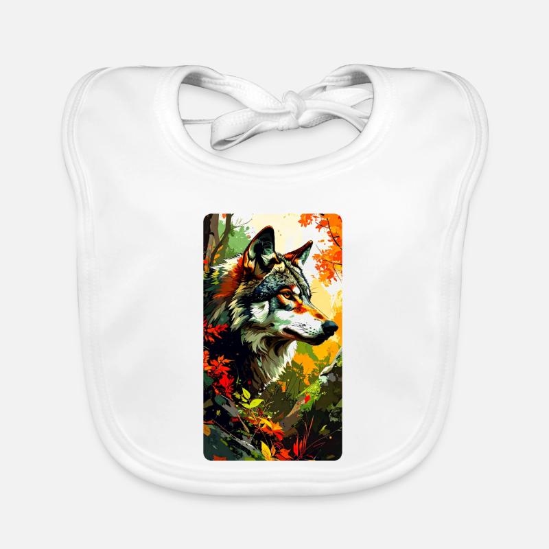 Wolf in autumn (view to the right) Organic Baby Bibs