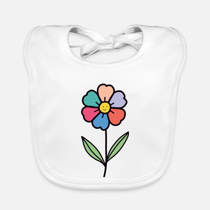 Blumen-Regenbogen-Lächeln - Baby Bio-Lätzchen - Weiß