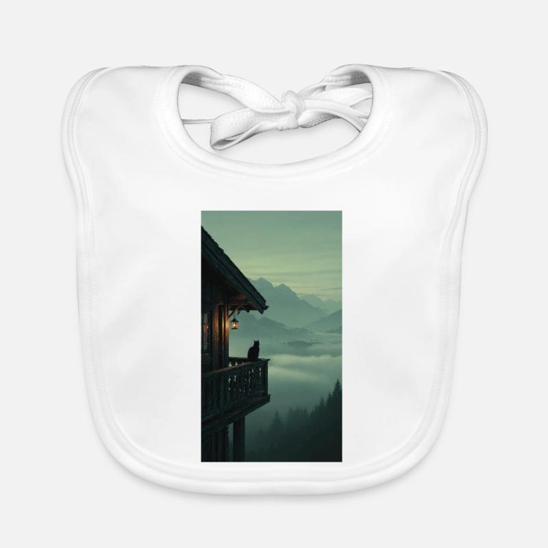Black Cat on Mountain Balcony – Asian Zen Design Organic Baby Bibs