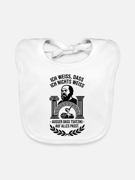 Ich weiß dass Tsatziki auf alles passt – Sokrates  - Baby Bio-Lätzchen - Weiß