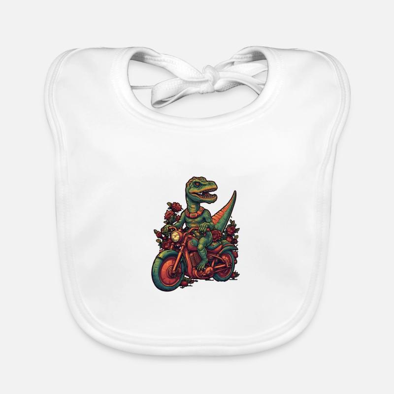 Cool dinosaur on motorcycle Organic Baby Bibs