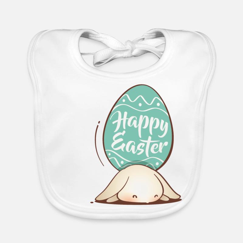 Doux lapin de Pâques avec oeuf coloré et lettrage - Bavoir bio Bébé - blanc