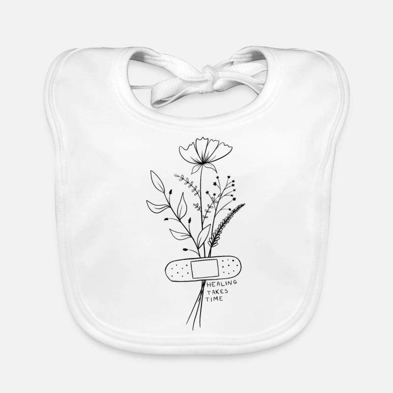 La guérison prend du temps | Citation florale minimaliste - Bavoir bio Bébé - blanc
