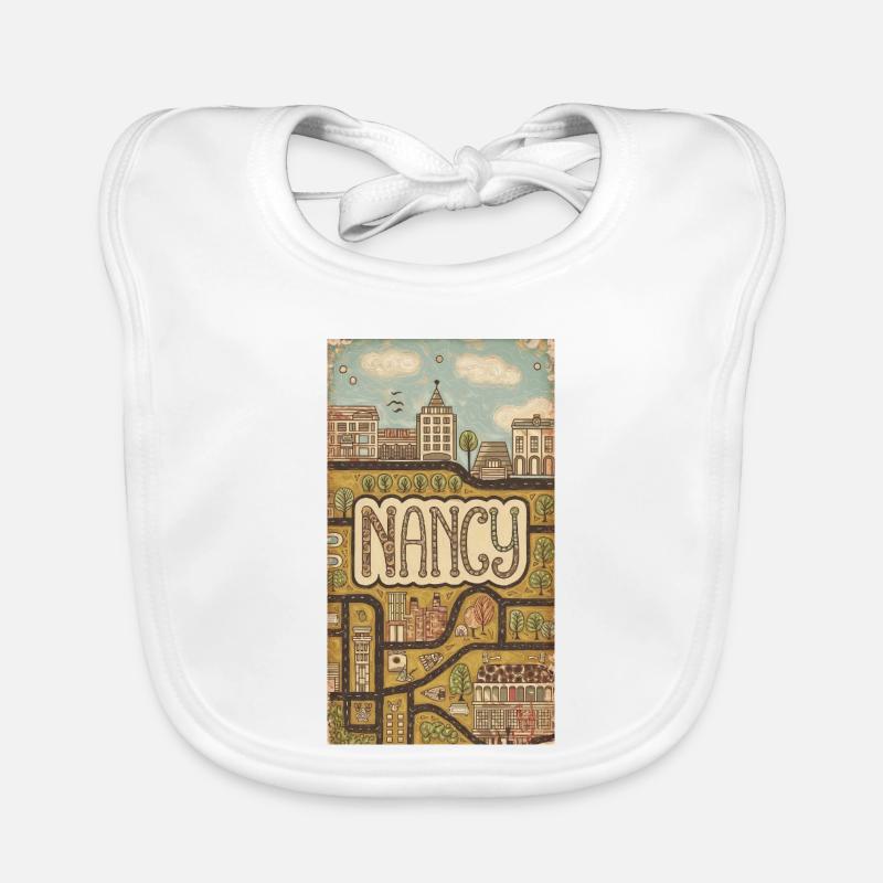 Paysage urbain de Nancy Rétro Carte Typographie - Bavoir bio Bébé - blanc