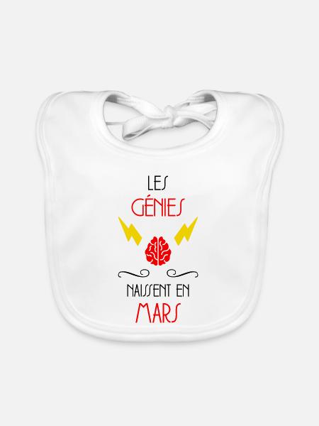 Les Génies Naissent en Mars Cadeau Bébé - Bavoir bio Bébé - blanc - Devant