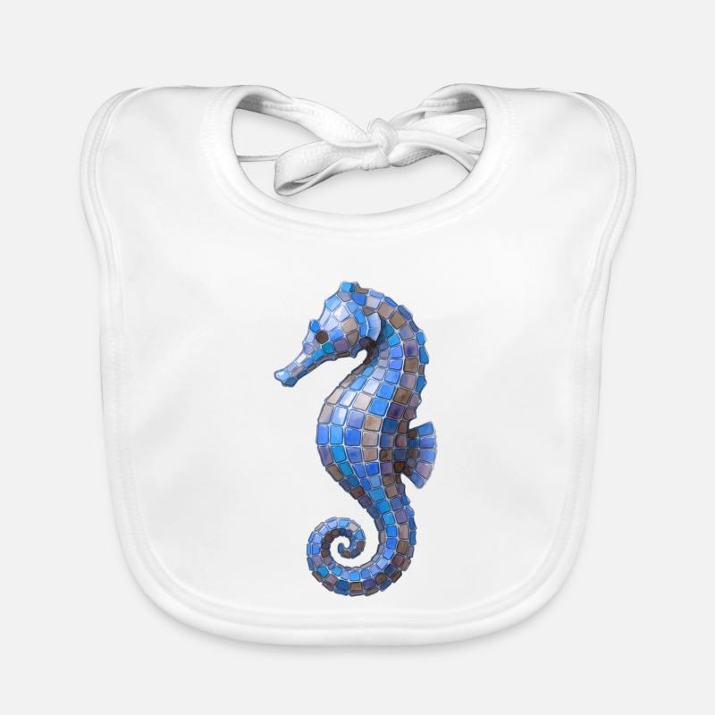 Seahorse Mosaic - Blue Sea Design Organic Baby Bibs