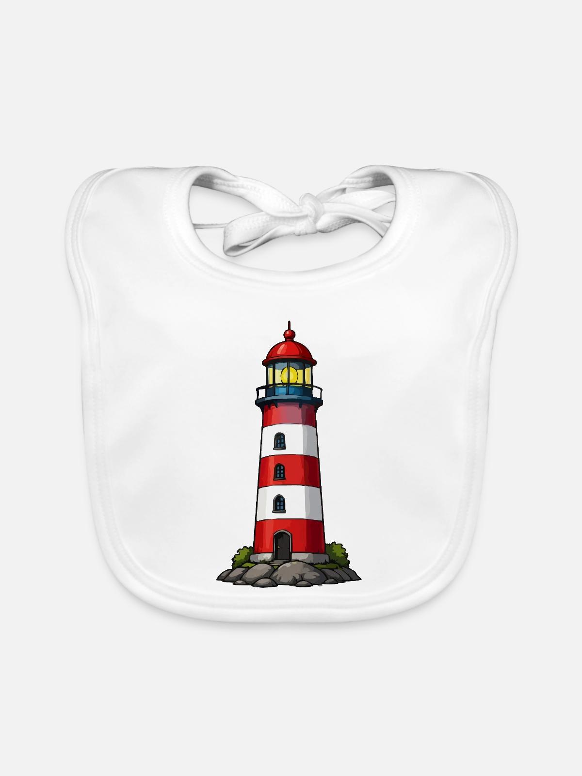 Roter Leuchtturm am Meer - Baby Bio-Lätzchen - Weiß - Vorne