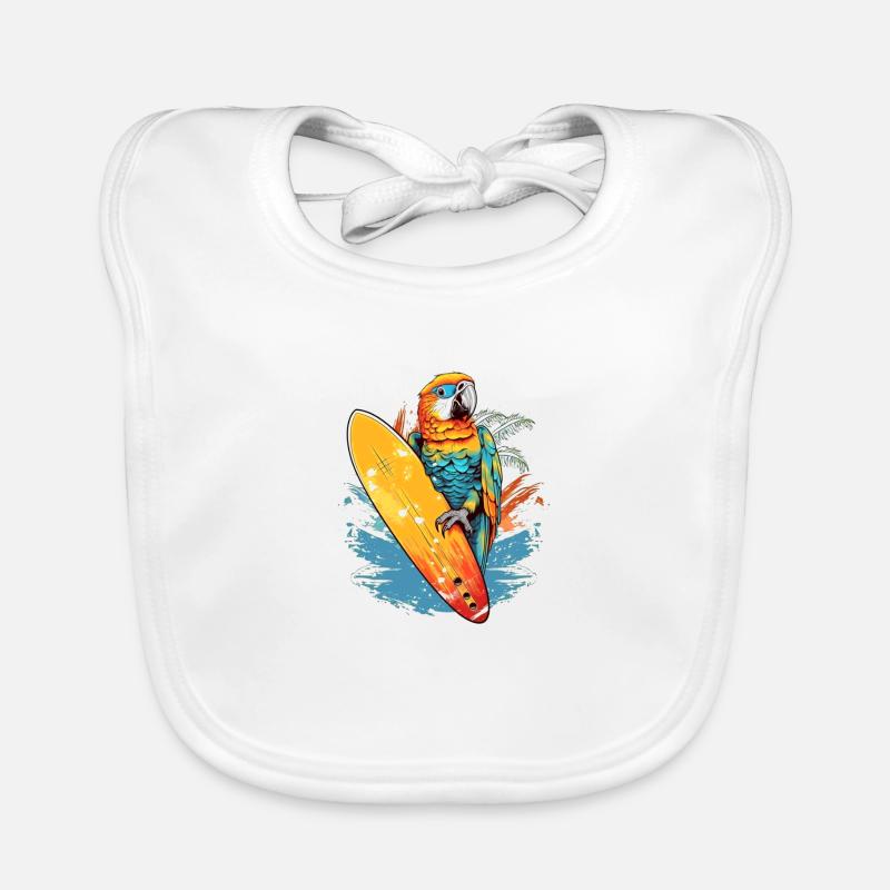 Cooler surfender Papagei mit Surfbrett Baby Bio-Lätzchen