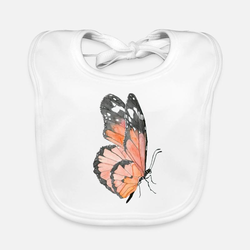 Papillon monarque papillon aquarelle peinte à la main - Bavoir bio Bébé - blanc