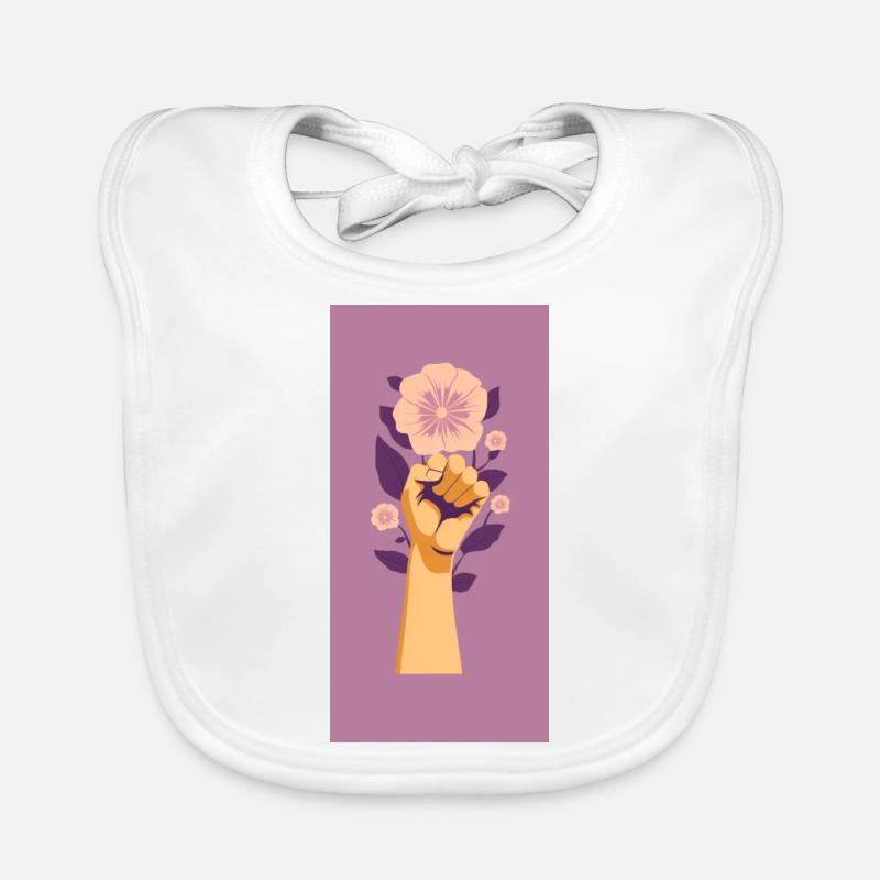 Poing féministe avec fleur violette. Bavoir bio Bébé