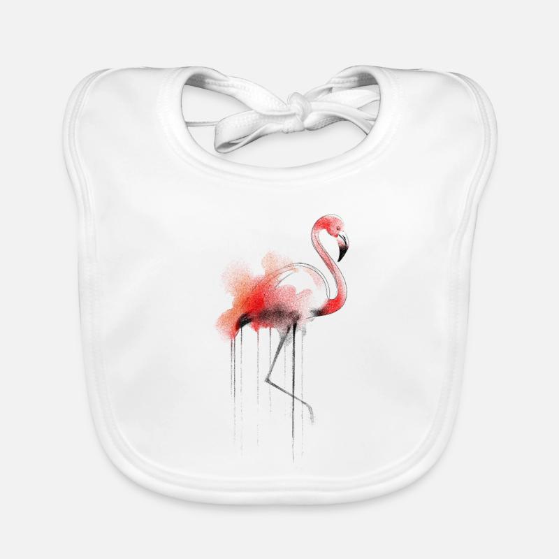 Flamingo Aquarelle - Bavoir bio Bébé - blanc