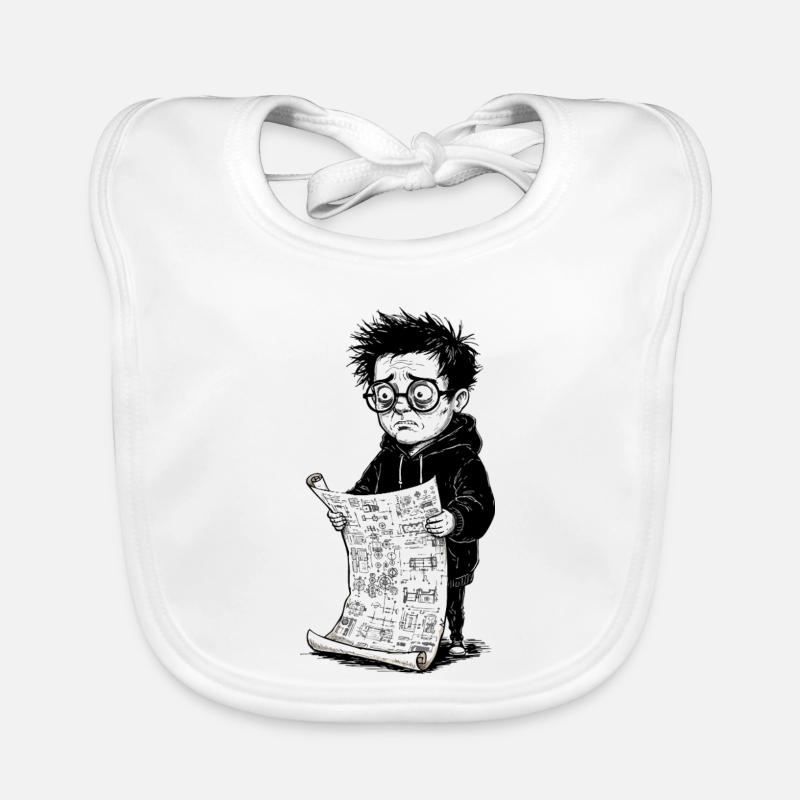 Garçon triste lisant journal noirblanc Bavoir bio Bébé