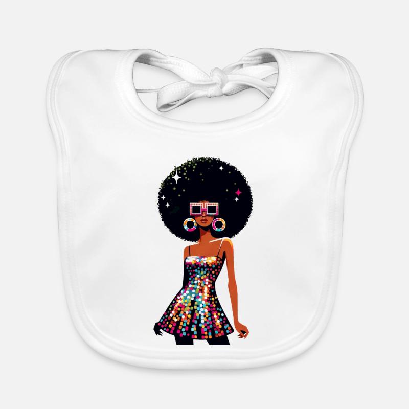 Disco Afro Glam Sequins Design - Bavoir bio Bébé - blanc