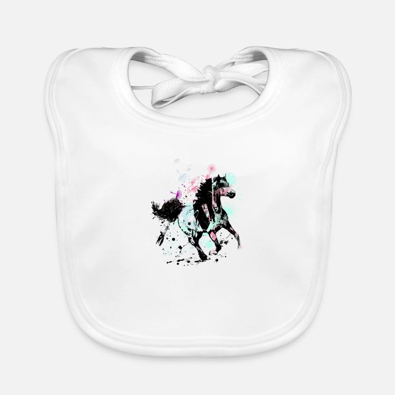 Cheval,Peinture,Coloré, Chevaux,Graffiti, Bleu Bavoir bio Bébé