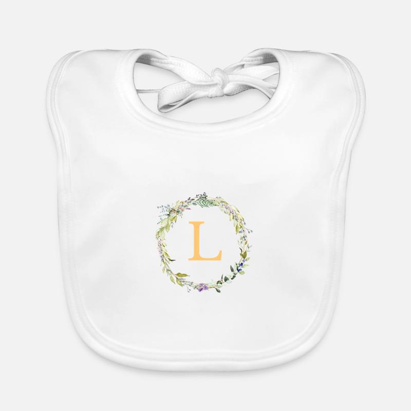 L Monogramm Eukalyptus-Kranz Baby Bio-Lätzchen