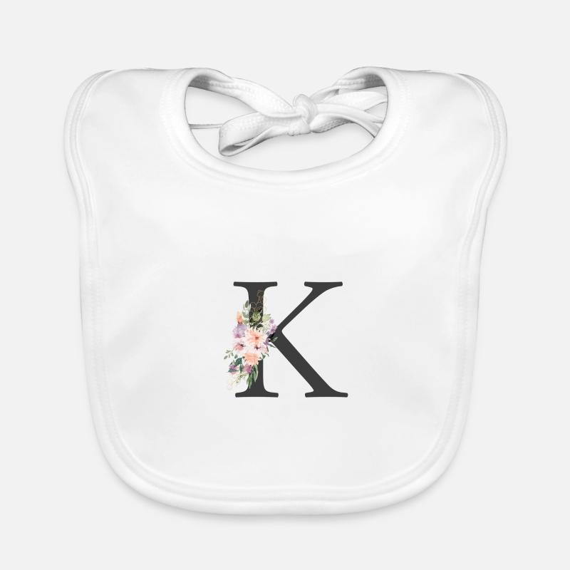 Lettre K, Monogramme, Floral Bavoir bio Bébé