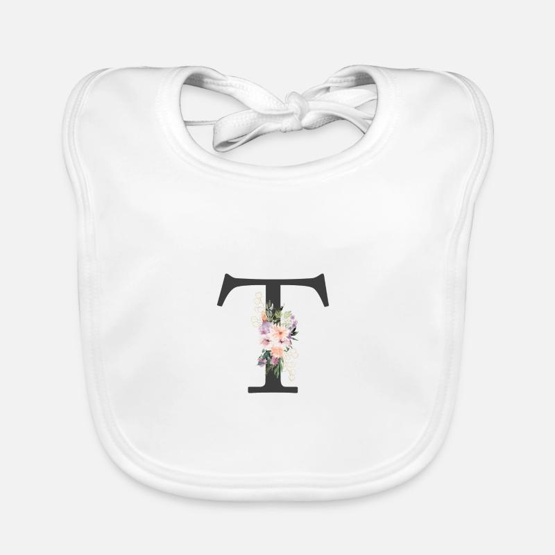 Lettre T, Monogramme, Fleurs Bavoir bio Bébé