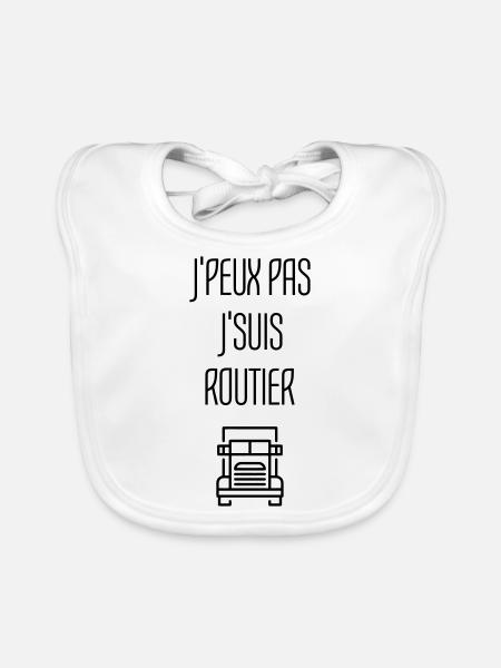 Routier / Chauffeur Poids-lourd / Camion / - Bavoir bio Bébé - blanc - Devant