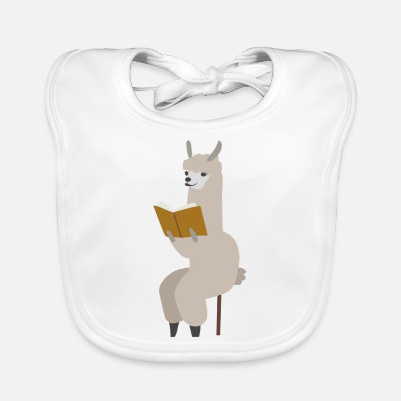 Alpaka liest Buch im Sitzen Geschenkidee Lama Baby Bio-Lätzchen