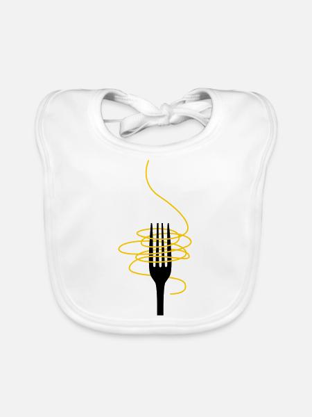 Fork with spaghetti - Organic Baby Bibs - white - Front