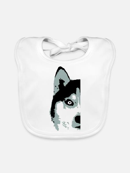 Hund Weißer Husky Halbes Gesicht Kopf Schön Cool - Baby Bio-Lätzchen - Weiß - Vorne