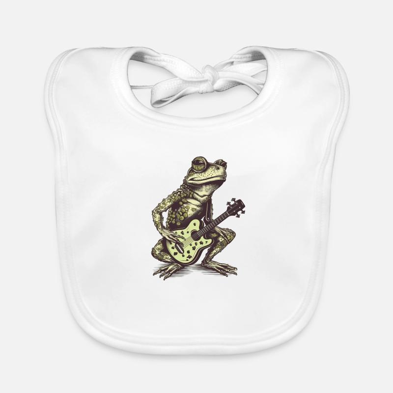 Cool green frog with guitar Organic Baby Bibs