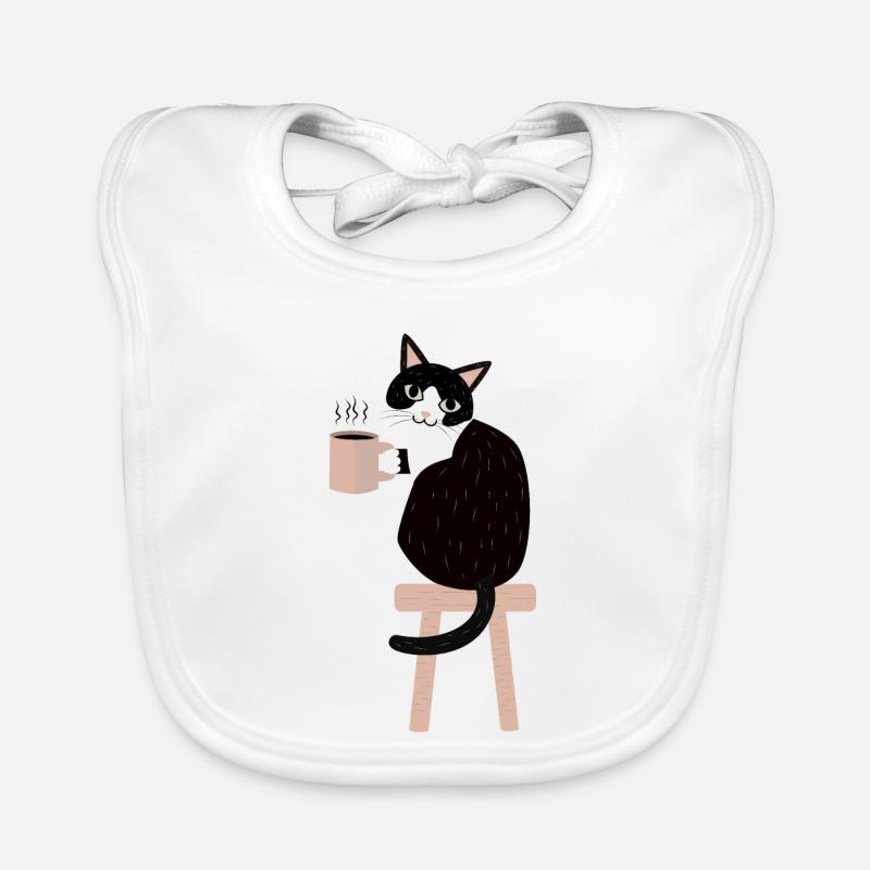 Kaffeepause Katze - Baby Bio-Lätzchen - Weiß