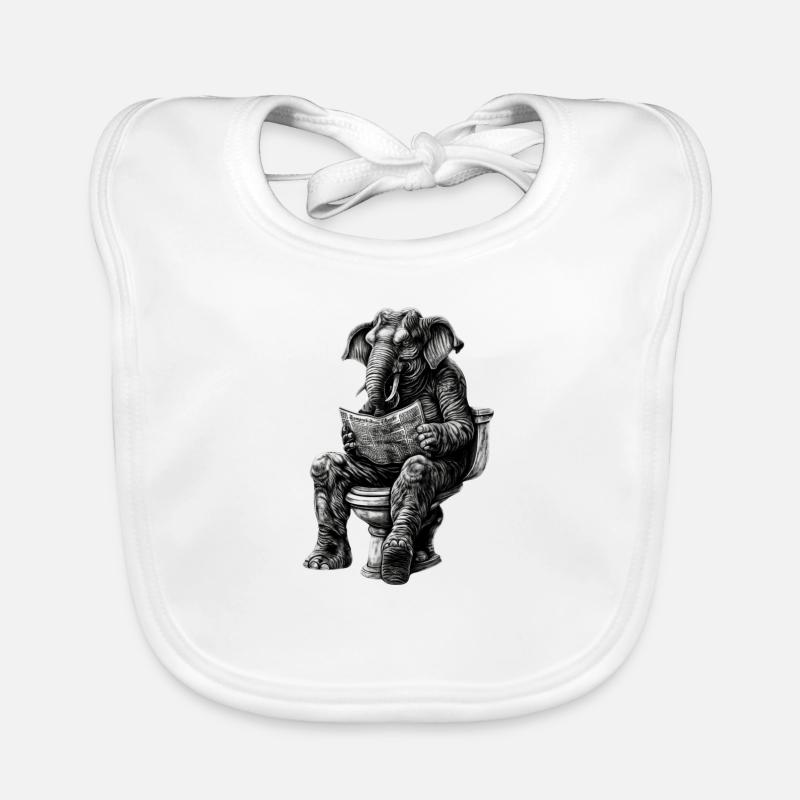 Éléphant sur les toilettes avec du journal – noir et blanc Bavoir bio Bébé