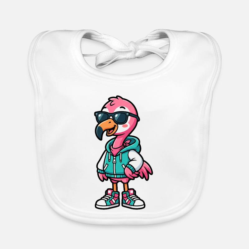 Flamant rose cool - Bavoir bio Bébé - blanc