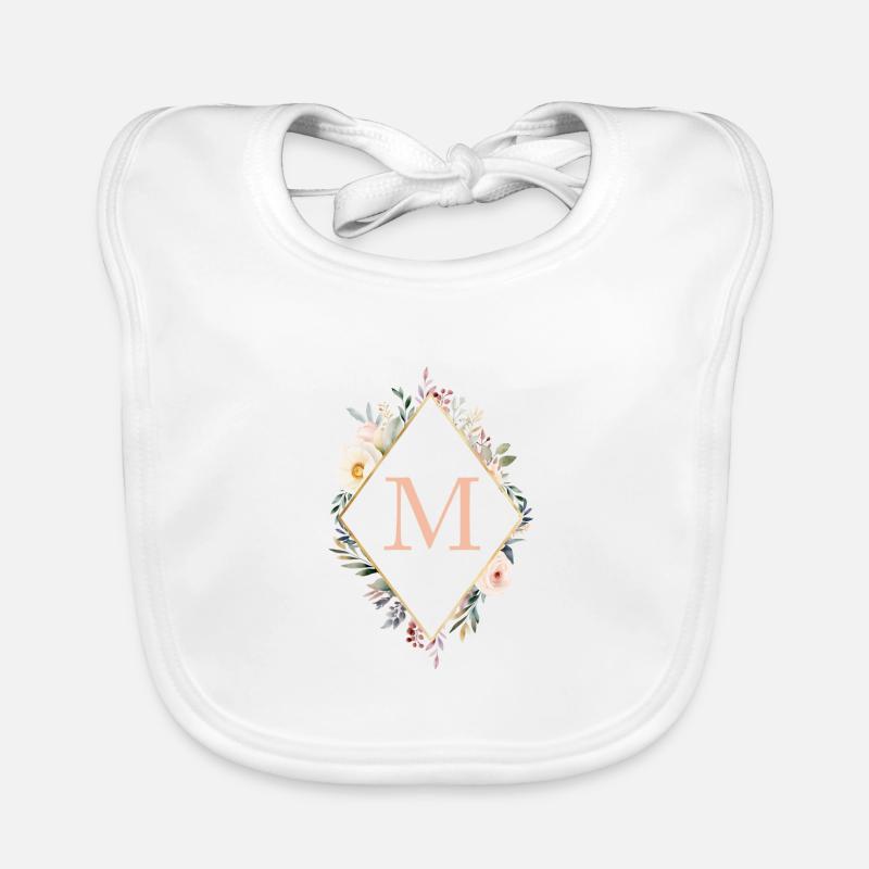 M monogramme, Floral, Boho Bavoir bio Bébé